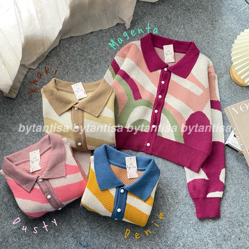 CARDIGAN RAJUT CROP RAINBOW TOP BAHAN TEBAL PREMIUM QUALITY