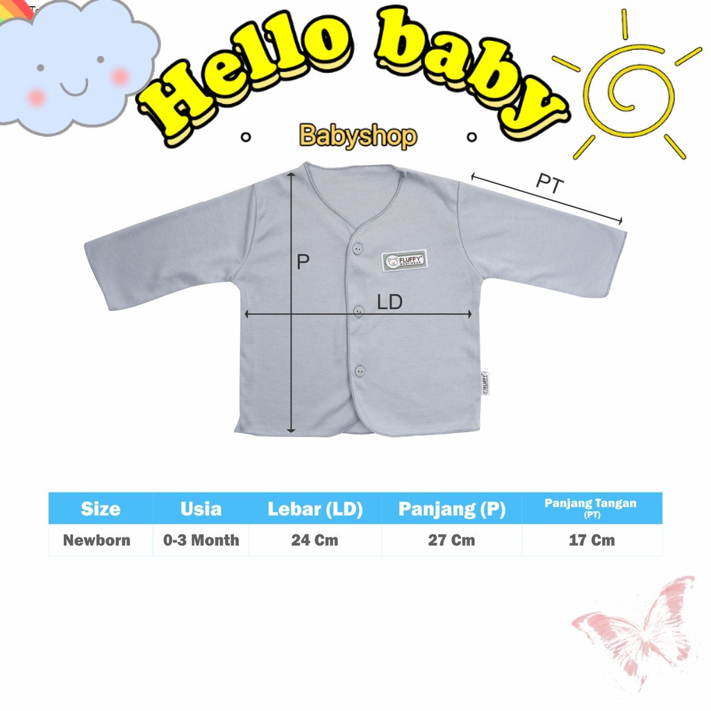 FLUFFY Baju Lengan Panjang Abu (Isi 3Pcs) ABU Newborn