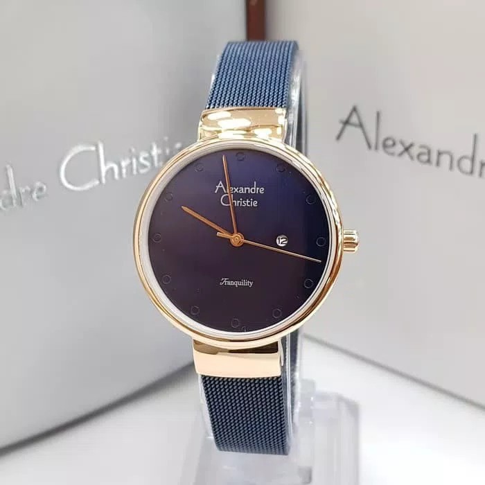 JAM TANGAN WANITA ALEXANDRE CHRISTIE AC 2509 BLUE ROSEGOLD ORIGINAL