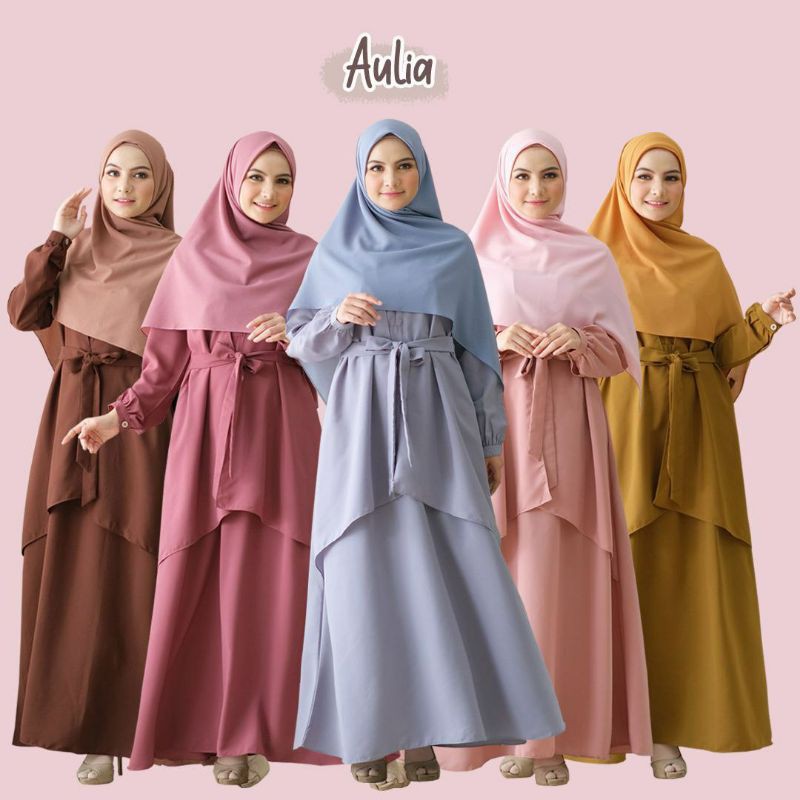 RISKIRICH - GAMIS AULIA / Gamis wolfis polos kombinasi rompi tali/ gamis formal