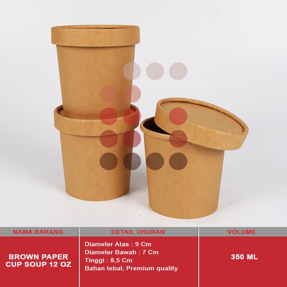BROWN PAPER CUP SOUP + LID/TUTUP ISI 10 PCS