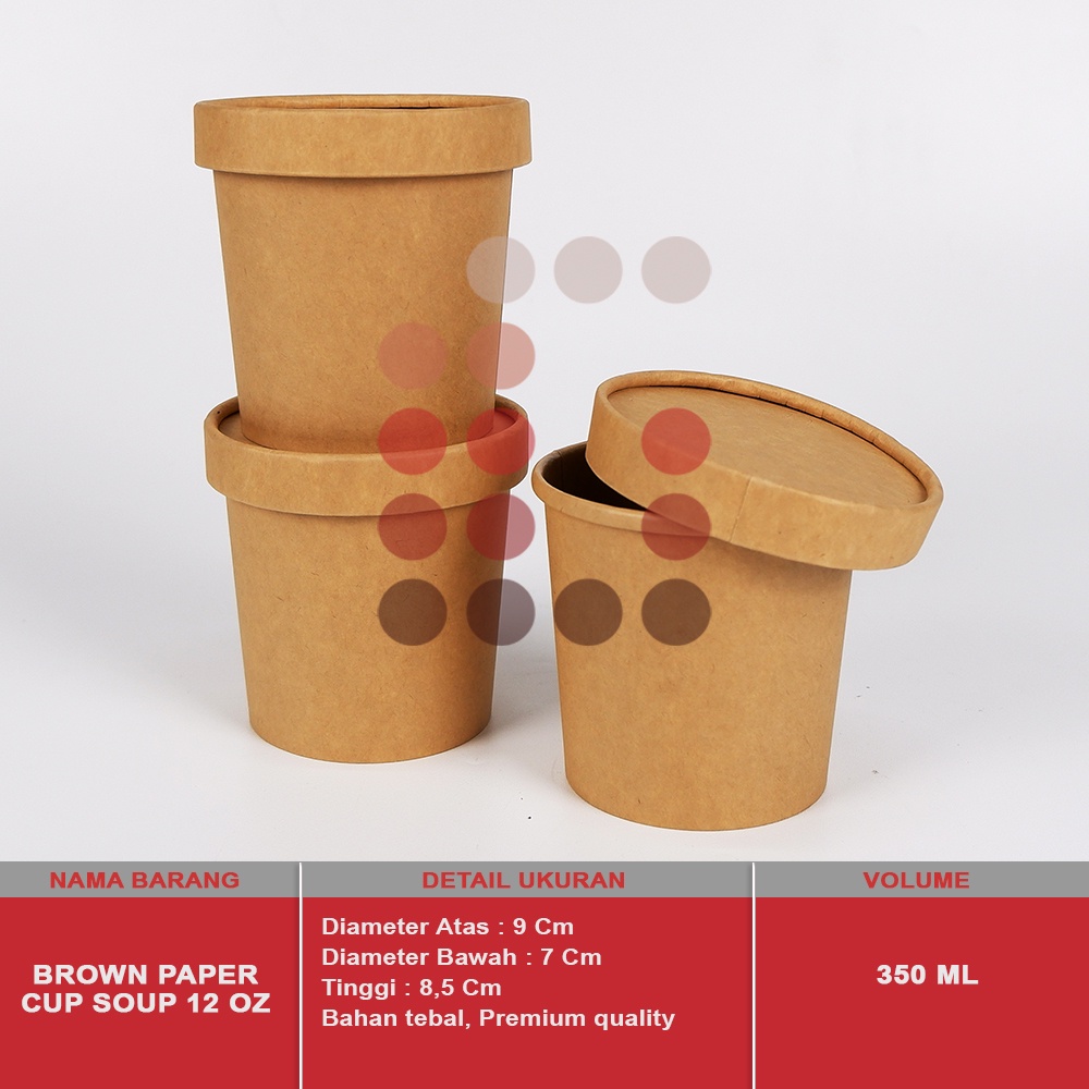 BROWN PAPER CUP SOUP + LID/TUTUP ISI 10 PCS