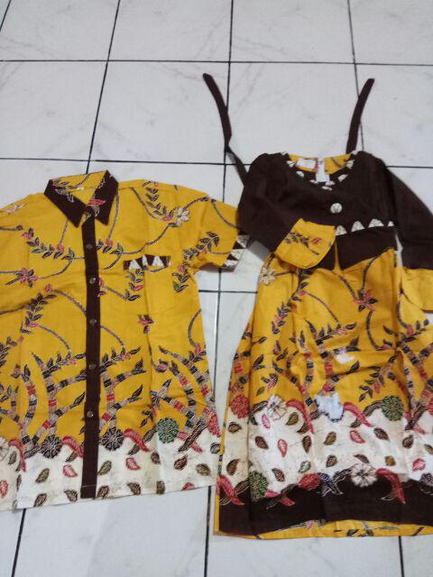 Qnunbatik Batik Keluarga/family Gamis Muslim Adelia Madura Kuning