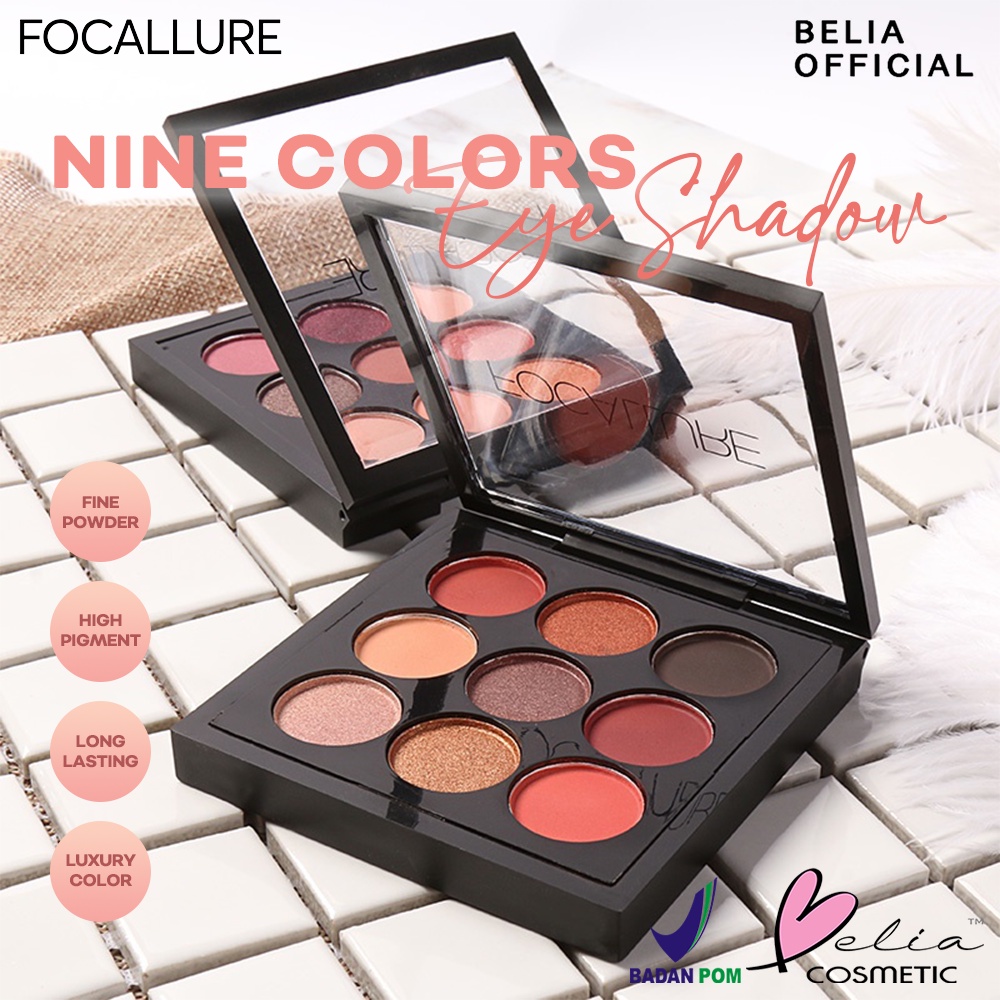 ❤ BELIA ❤ FOCALLURE Nine Colors Eye Shadow FA36 | 9 Colors Shimmer Matte Glitter Eyeshadow Palette | BPOM