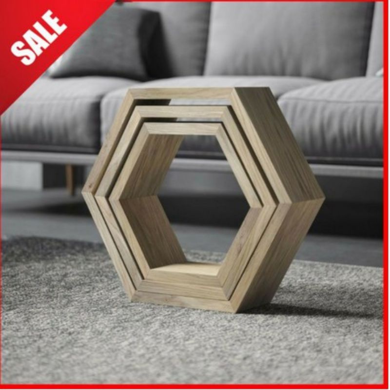 RAK DINDING HEXAGONAL KAYU JATI BELANDA SATUAN