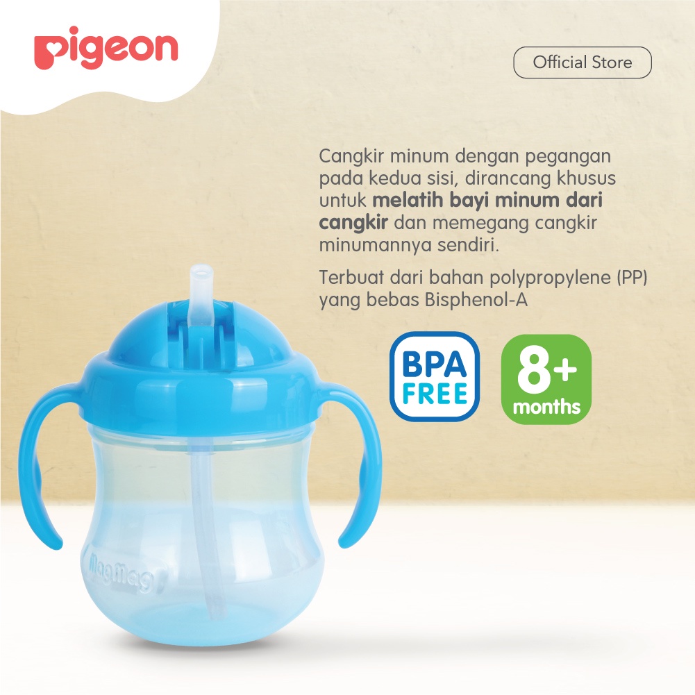 PIGEON Mag Mag Straw Cup - Gelas Minum Anak Sedotan Import - Sky Blue | Training Cup