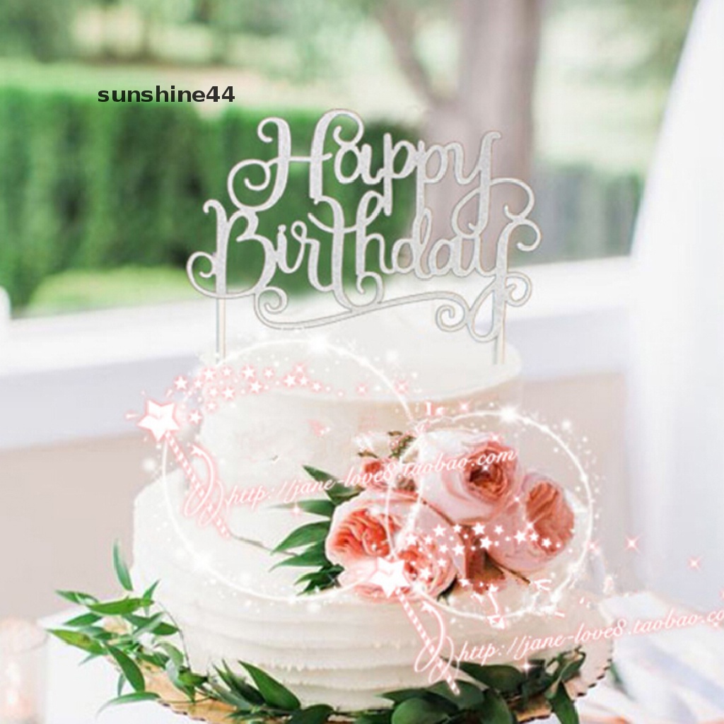 Sunshine Topper Kue Tulisan Happy Birthday Warna Emas / Silver Untuk Dekorasi Pesta