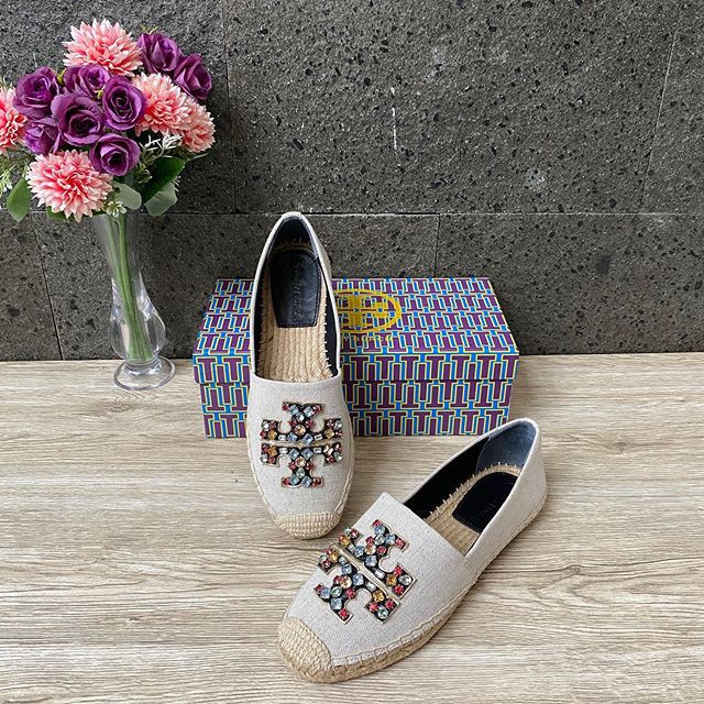SALE SEPATU WANITA Tory Burch Ines Canvas Embellished Espadrilles original