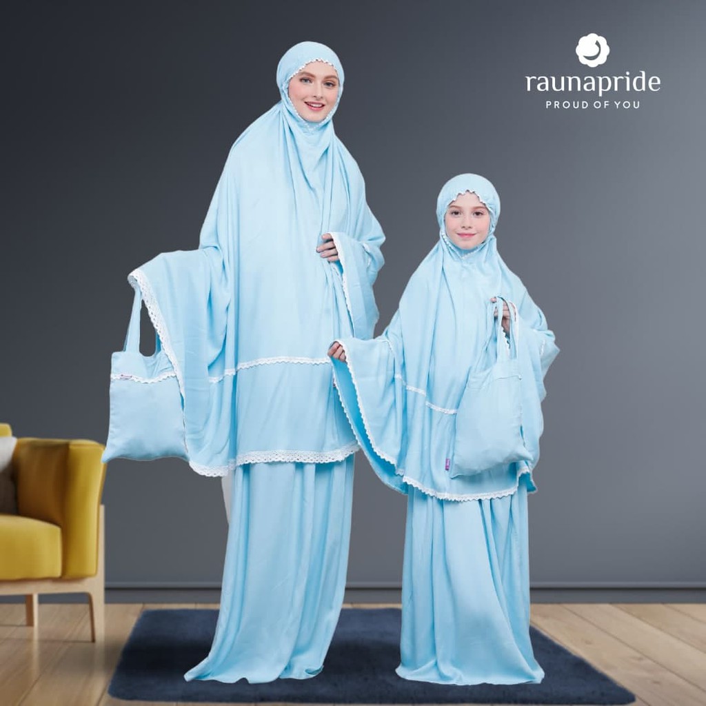 COUPLE MUKENA RAUNA PRIDE MR 11 & MA 11 BIRU / MUKENA COUPLE MOM & KIDS
