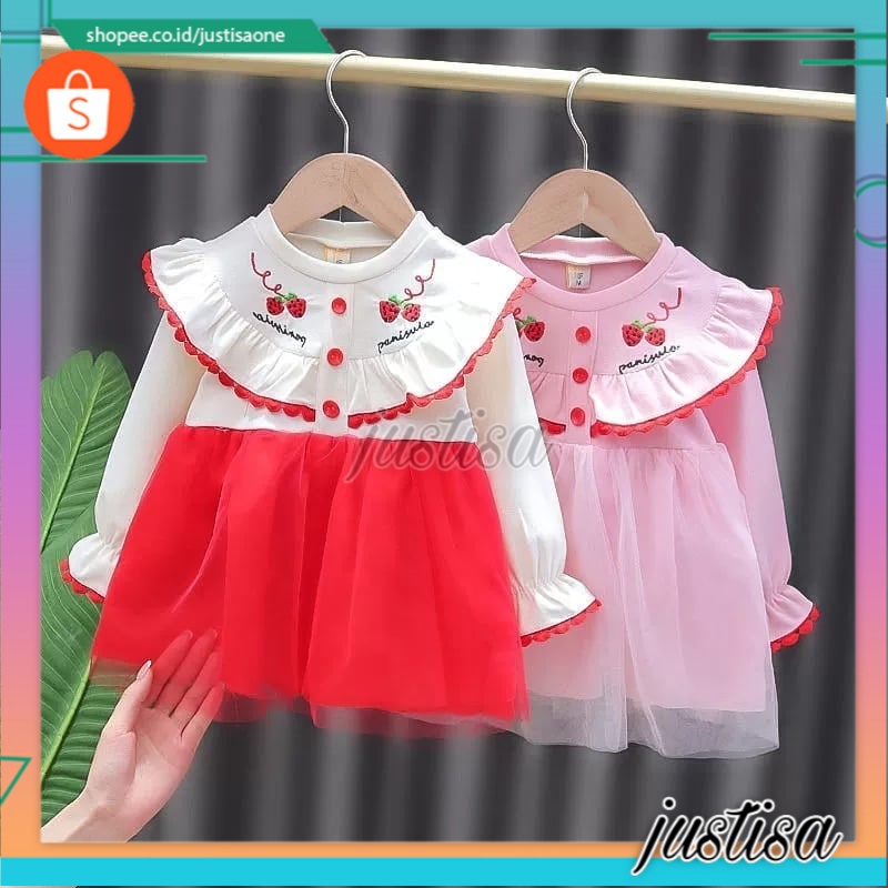 Promo !! Dress import baby cute / dress four strawberry pink renda ukuran 6bulan-2tahun / Dress anak perempuan