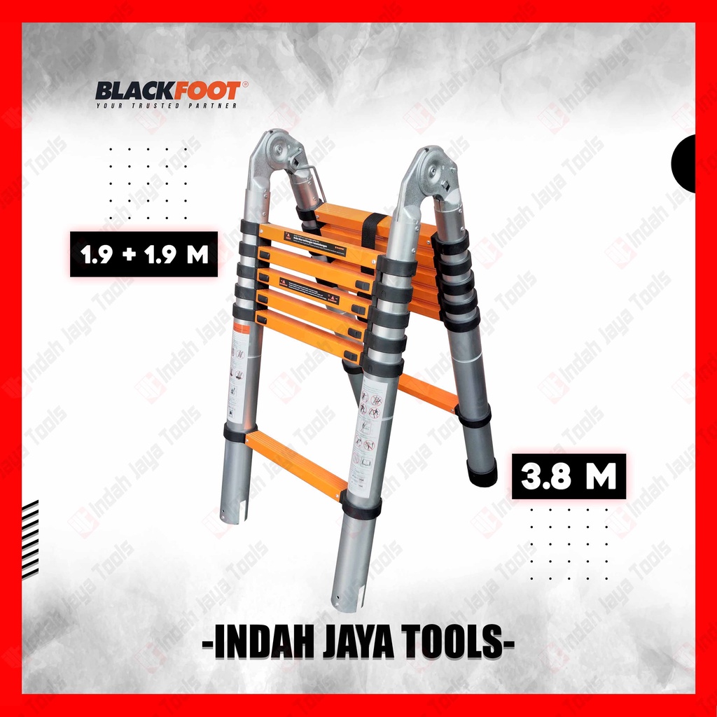 BLACKFOOT Tangga DOUBLE TELESKOPIK 1.9 + 1.9 = 3.8 M Lipat Alumunium