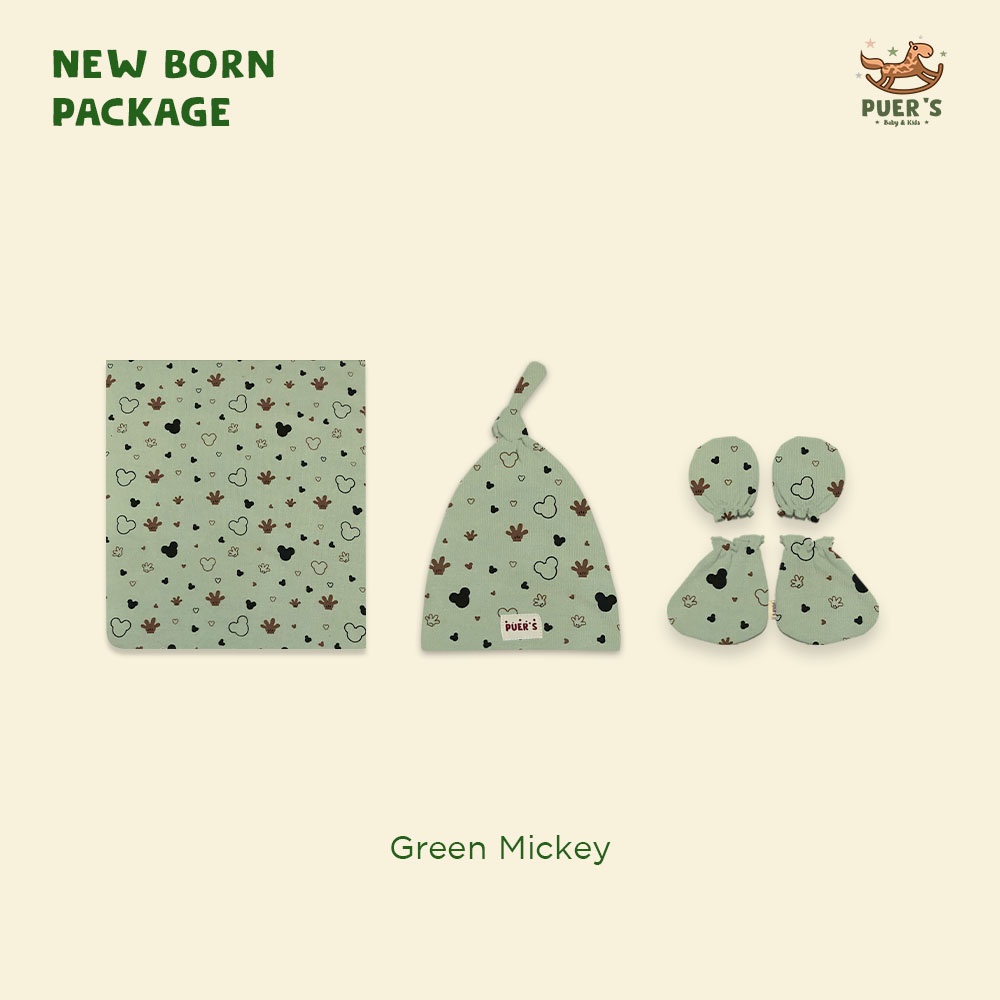 NEWBORN PACKAGE (SWADDLE SET) GREEN MICKEY