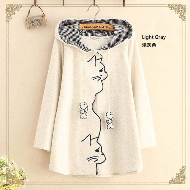 Cat Fish Embroidery Jaket Kawaii