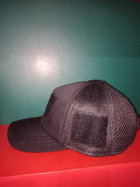 Topi Tactical/Perekat Hitam Ripstop Kombinasi Doublemesh