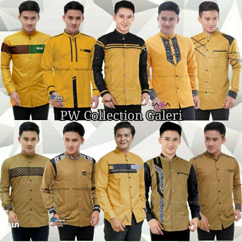 Kuning Baju Muslim Lengan Panjang Pria Dewasa Warna Kuning Mustard Kemeja Koko Hadroh Azzahir Atasan