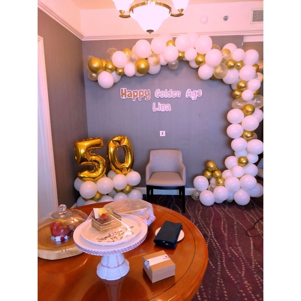 Paket dekorasi Balon set garland gold white (150pcs)