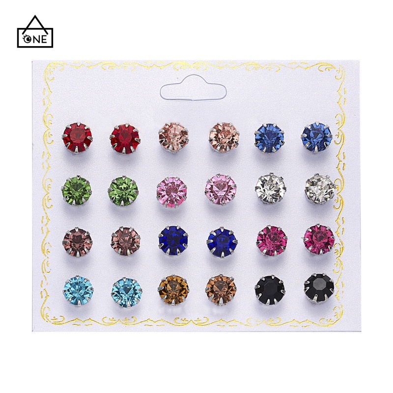 COD❤12 Pasang Murah Anting Tusuk Model Mutiara Intan Bentuk Bulat Gaya Korea Untuk Wanita A one