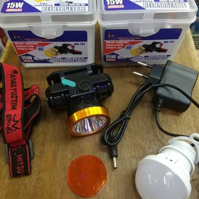 Head Lamp LED 15W Free Lampu Bohlam Dan Charger Baterai 4000mah