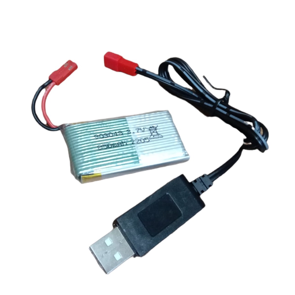 Paket Kabel USB + Baterai Mainan Anak DRONE LIPO 850mAh 3.7V KONEKTOR JST PLUG MERAH