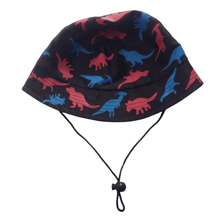 Bucket Hat Tali Anak Sablon Dinosaurus Usia 1-8 Tahun Laki Perempuan