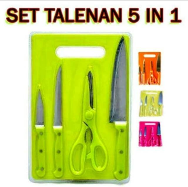 Talenan Set Plastik + Pisau 5 IN 1 / Pisau Talenan Gunting set