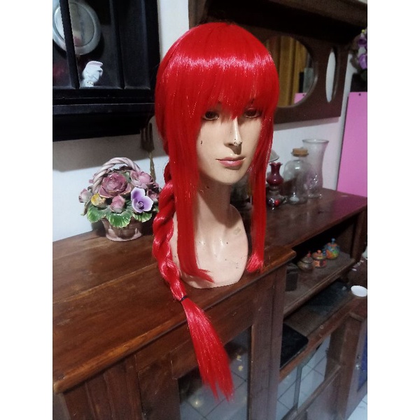 Makima Chainsaw Man red merah wig cosplay