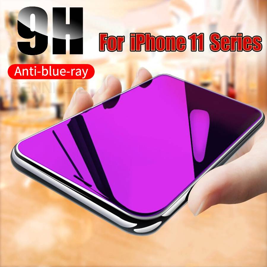 Anti UV Purple Blue Light Fingerprint Tempered Glass For iPhone 12 Mini 11 Pro XS Max XR X 8 7 6 6s Plus Screen Protector Film