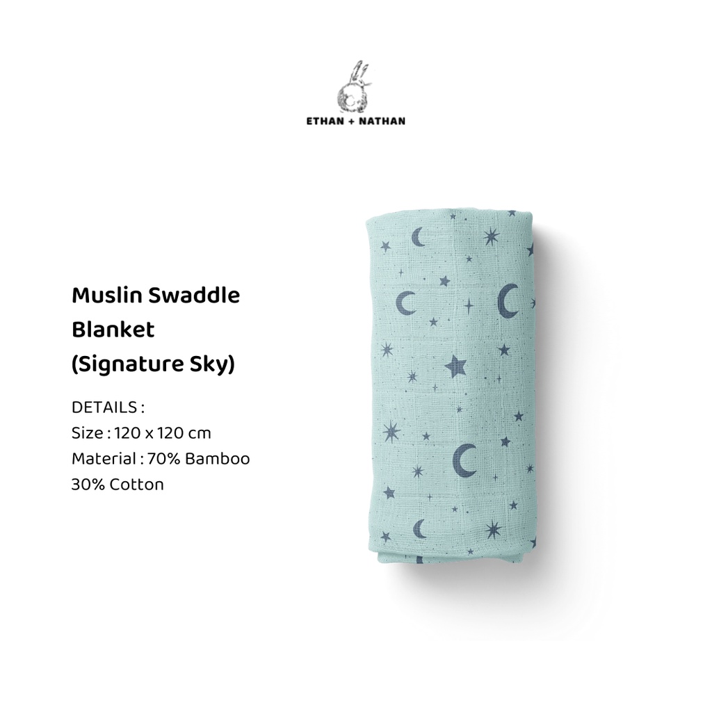 Ethan + Nathan Baby Swaddle Blanket / Bedong Bayi Signature Collection - Sky