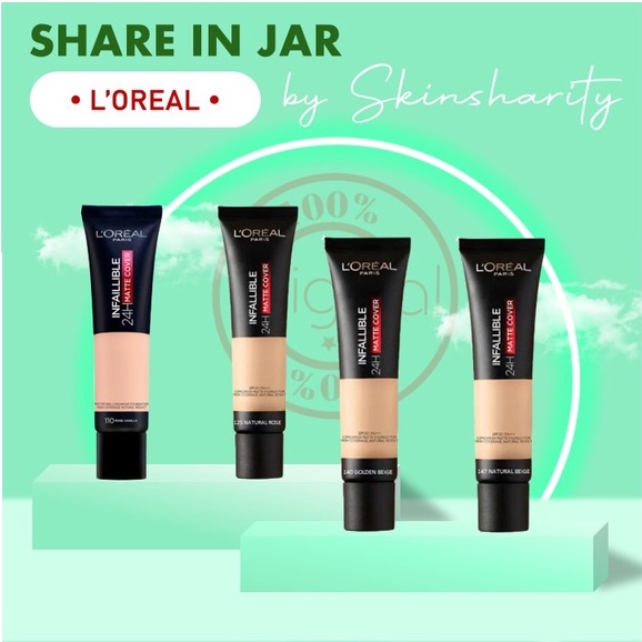 [SHARE IN JAR] LOREAL Infallible 24H Matte Cover Foundation Rose Vanilla Natural Rose Golden Beige Natural Beige