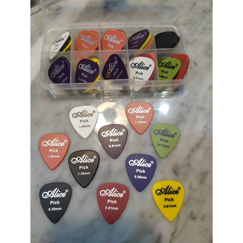 (COD) 1pcs Pick Gitar ALICE anti selip Plectrum Celluloid Ukuran 0.46mm, 1.20mm, 0.81mm, 1.50mm, 0.5