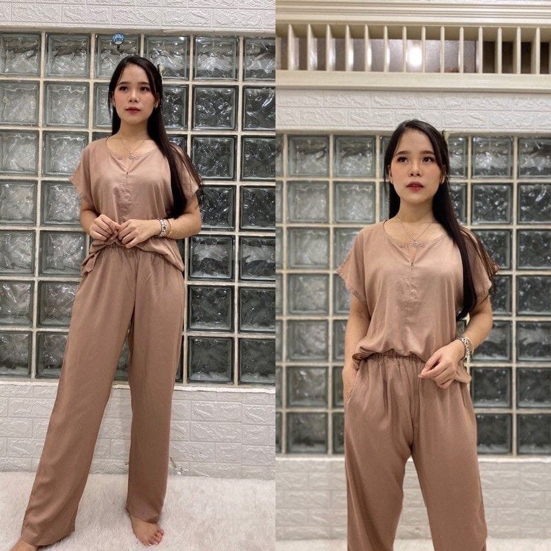 (DBY) ONE SET NENA PIYAMA RUMAHAN PENDEK SET RAYON