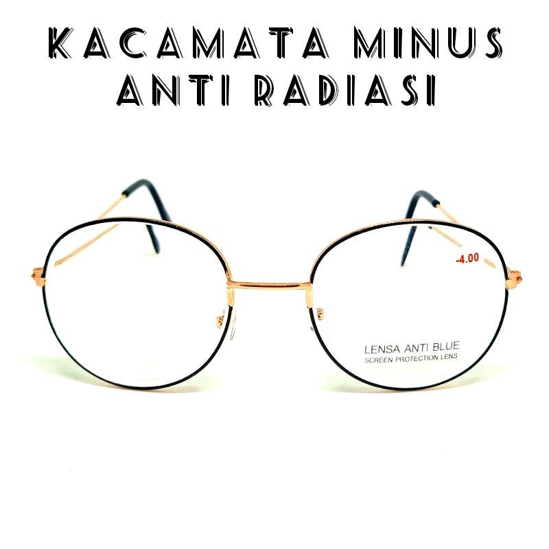 KACAMATA MINUS OVAL FRAME BESI ANTI RADIASI GOLD LIST BLACK UNISEX