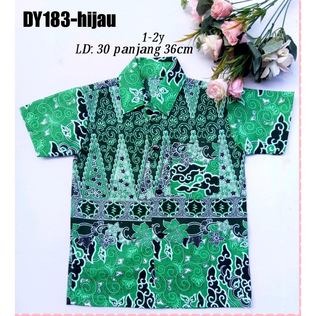 kemeja hem batik anak bahan katun warna hijau DY183