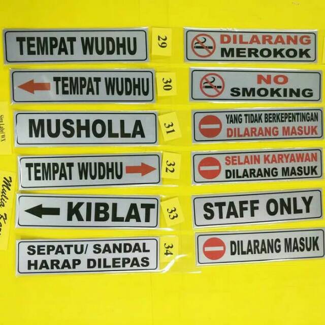 

Sign Label Kecil KIBLAT MUSHOLLAH WUDHU SEPATU HARAP DILEPAS