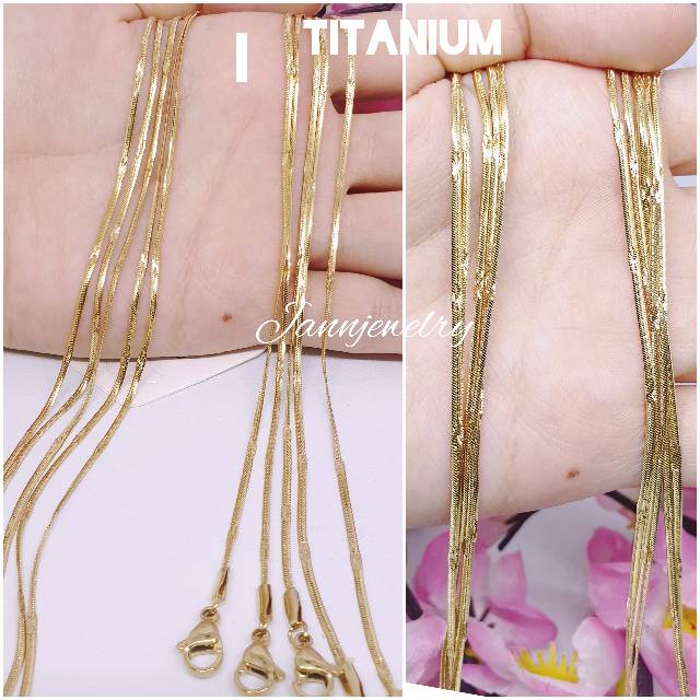 Kalung titanium belut gepeng n bulat uk 45&amp;50&amp;60cm [KP-2]