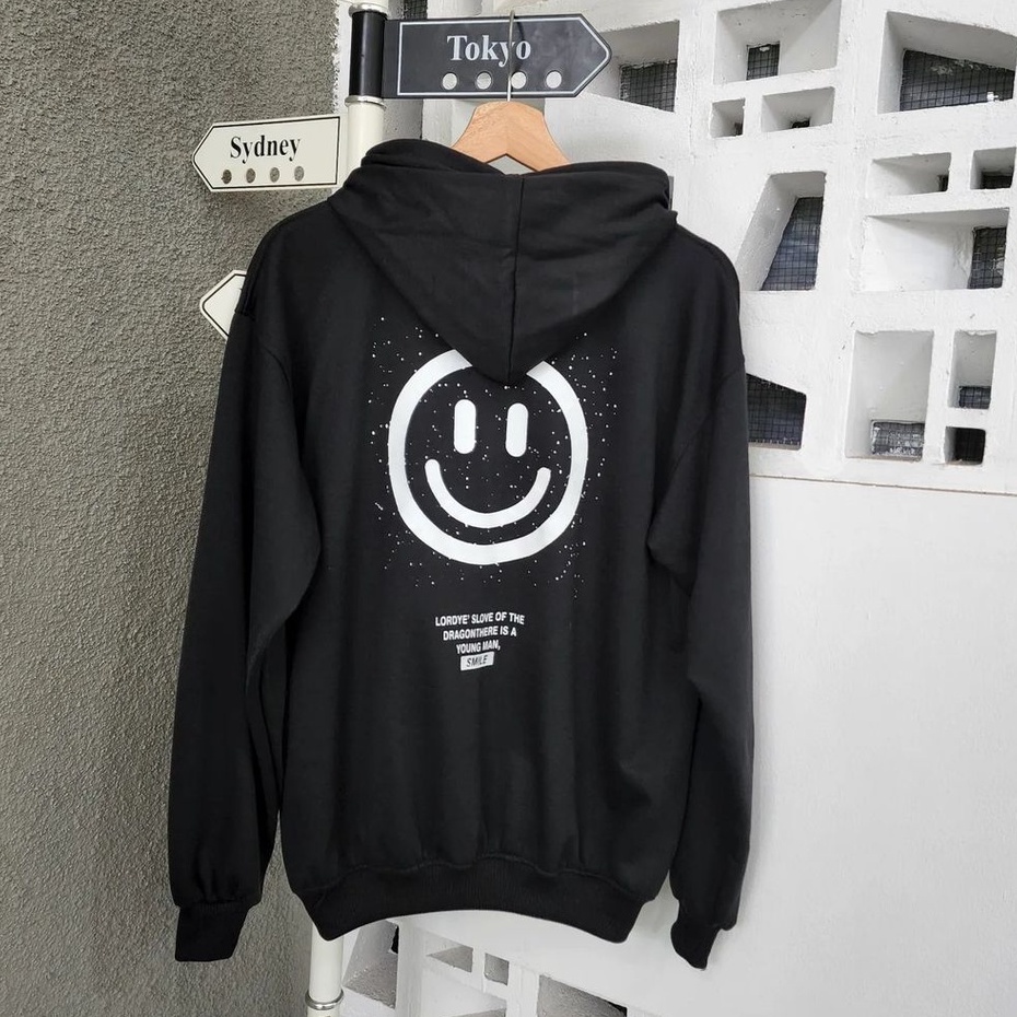 Hodie Wanita Or Pria Smile Hoodie Black Oversize Bahan Pleece Terbaru