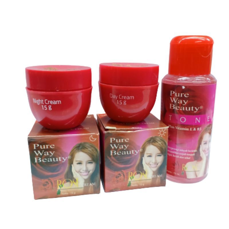 PAKET CREAM 3IN1 // CREM ROSE PURE WAY BPOM CREAM WAJAH dan Toner