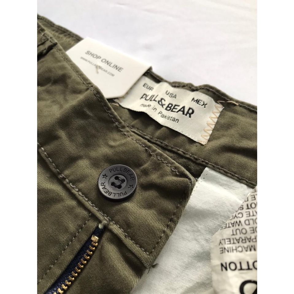 CELANA PENDEK PRIA CHINOS TROUSERS PULL&amp;BEAR P&amp;B PULL AND BEAR SHORTS PULLANDBEAR BLACK HIJAU ARMY