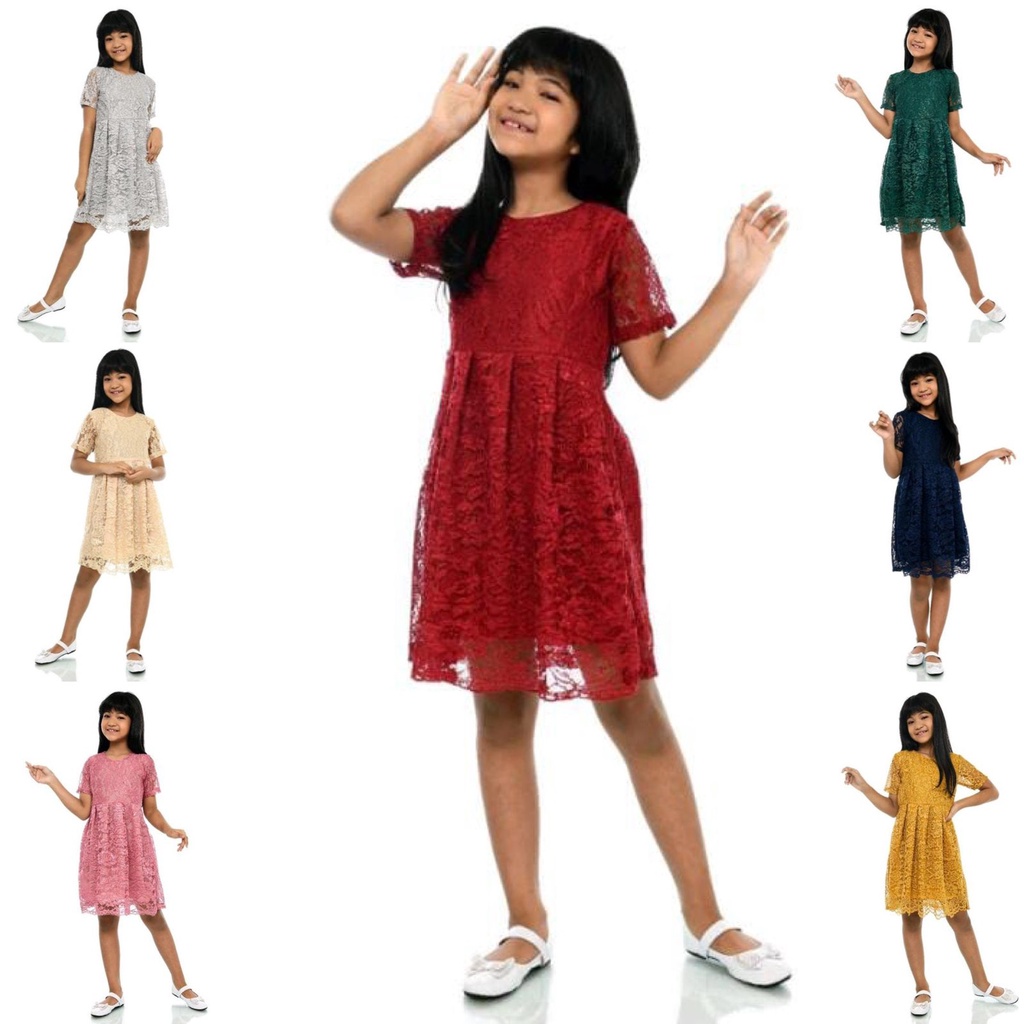 (Jamin RealPict) Dress Brukat Cord Princess Anak Perempuan 5-8th Brokat IMLEK Tebal Dres Cewek