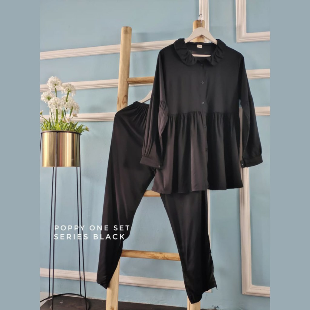 One set Rayon Viscose Busui Ld 100 - 110 Motif Kekinian-POPPY BALCK LD100