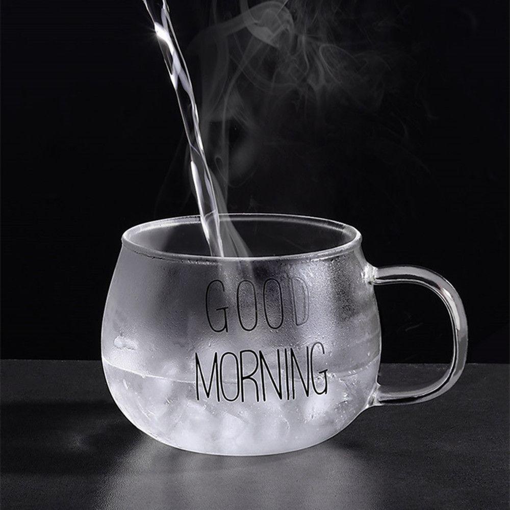 TOP Gelas Mug Bening Bulat Transparan Cetak Huruf Jus Teh Good Morning