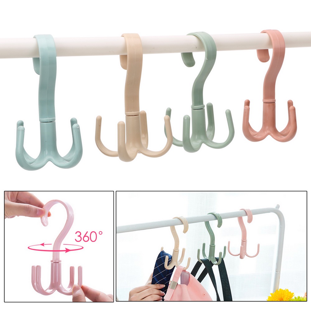 Gantungan Baju 4 Kail Serbaguna Rotary Hook Hanger 4 in 1 Tempat untuk jemur sepatu penggantung pakaian bisa di putar 360