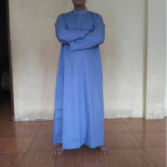 Gamis pria jubah kurta pakistan lengan panjang biru muda