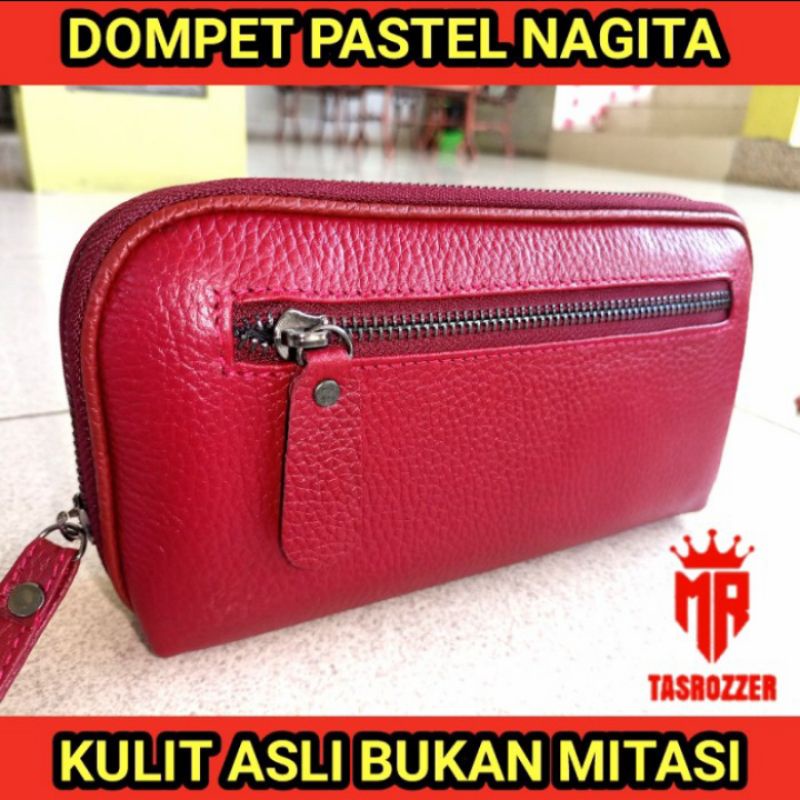 Dompet pastel nagita kulit asli garut model kerang