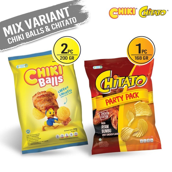

Chiki Ball Ayam 200 Gr 2 pcs+Chitato Ayam Bumbu 168 Gr 1 pcs