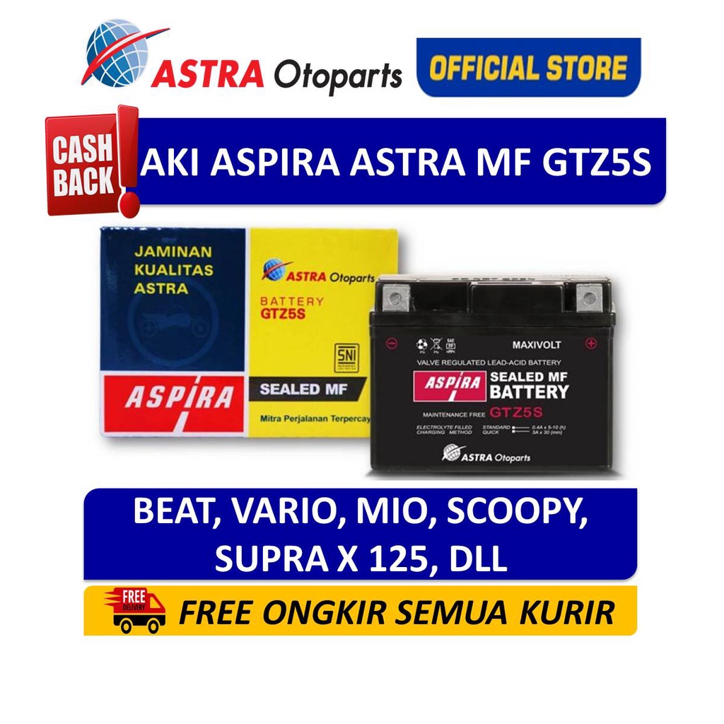 Aki Motor Aspira Astra GTZ5S MF Kering Beat Vario Mio Scoopy 11-GTZ-5SMF