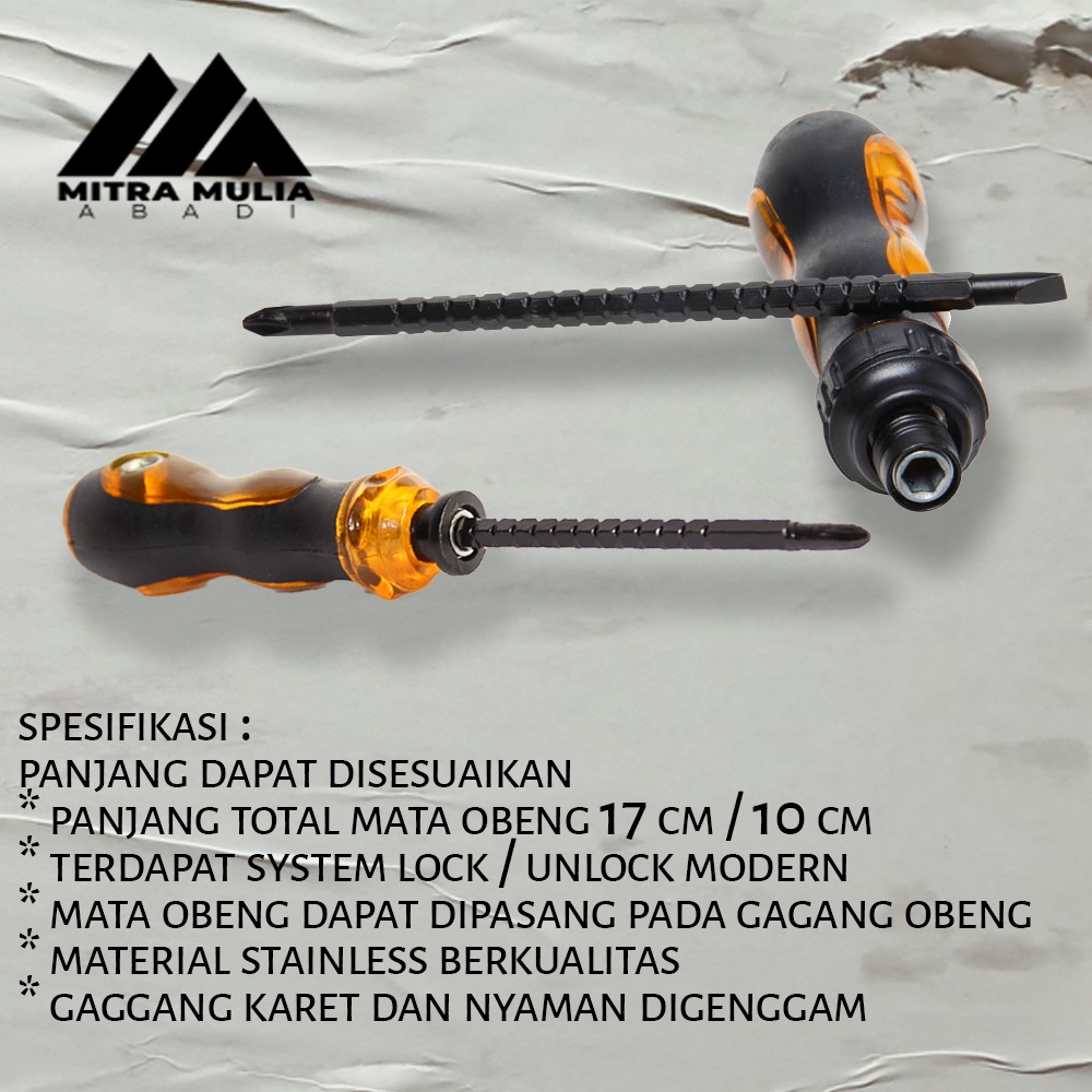 Obeng Magnet Bolak Balik 7.5 &amp; 9 Inch I Obeng Bolak Balik Min Plus 3 Way - Hitam