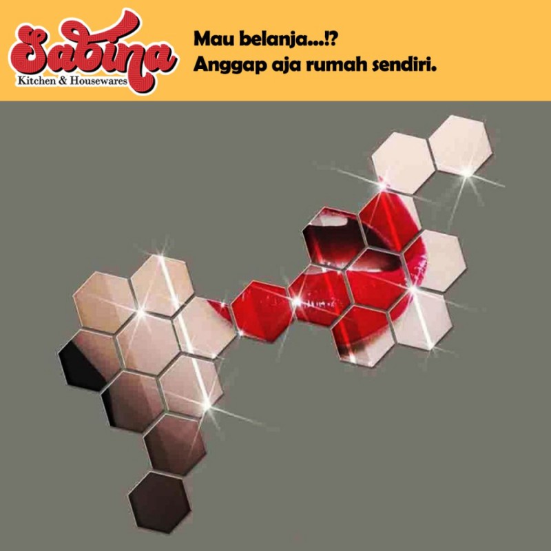 Sticker Dekorasi Dinding Hexagon Mirror Acrylic 7PCS