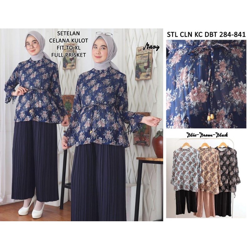 One Set/Setelan Tunik Flower Plisket Premium