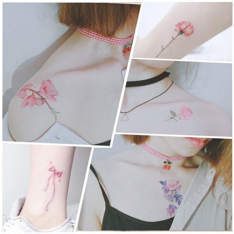 Grosir Termurah Tato Aesthetic Lucu - Tatto Temporer Bunga berwarna, Tato temporary Flowers Stiker Tato Halal Dewasa